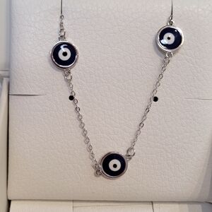 925 Sterling Silver Evil Eye Bracelet,  7"L. NEW!